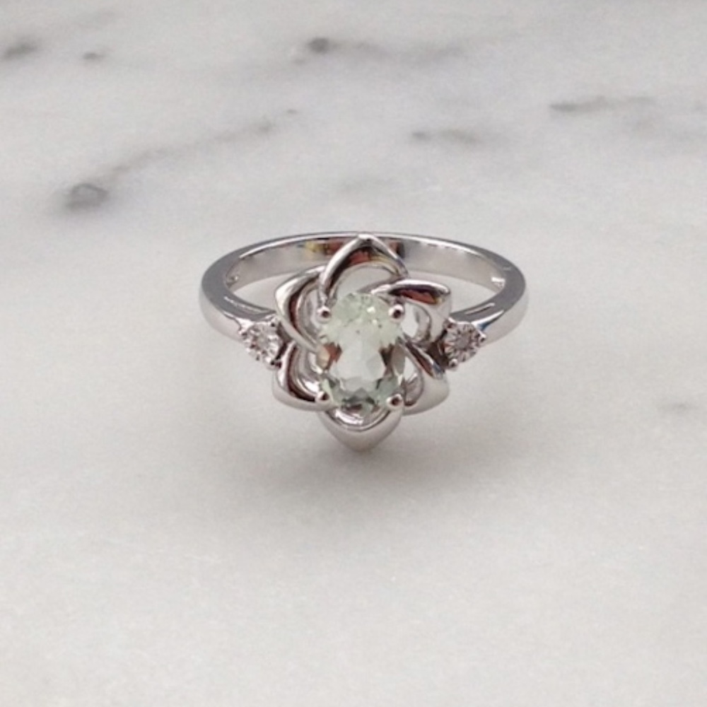Genuine Diamond Green Amethyst Ring